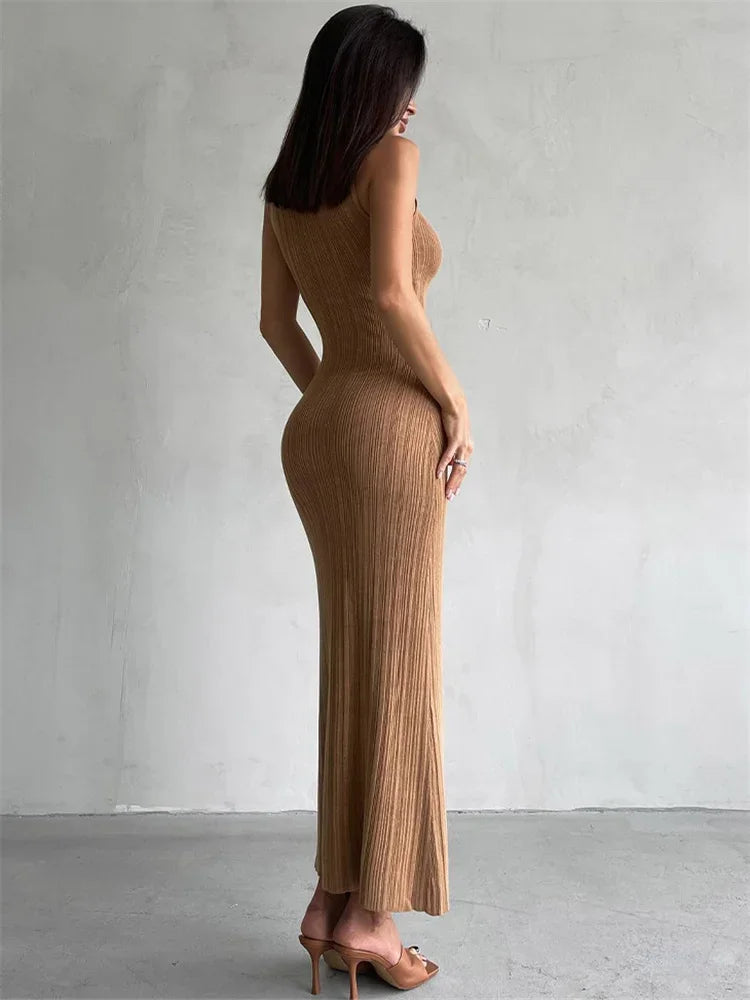 Sleeveless Knitwear Turtleneck Long Dress