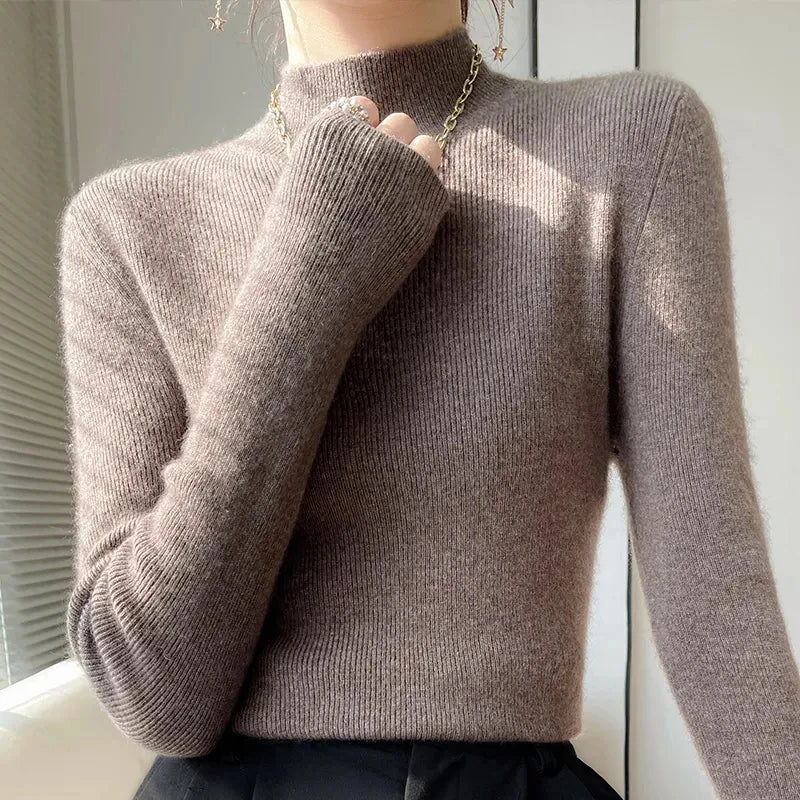 Solid Sweater Half Turtleneck Knitted Pullovers