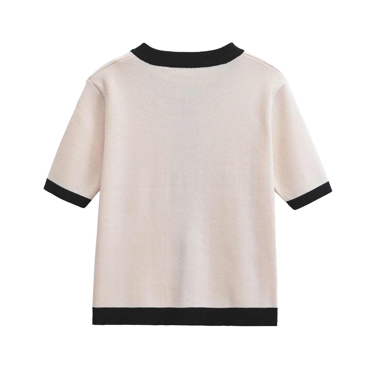 Knitted Classic Round Neck Single-Breasted Short-Sleeve Sweater