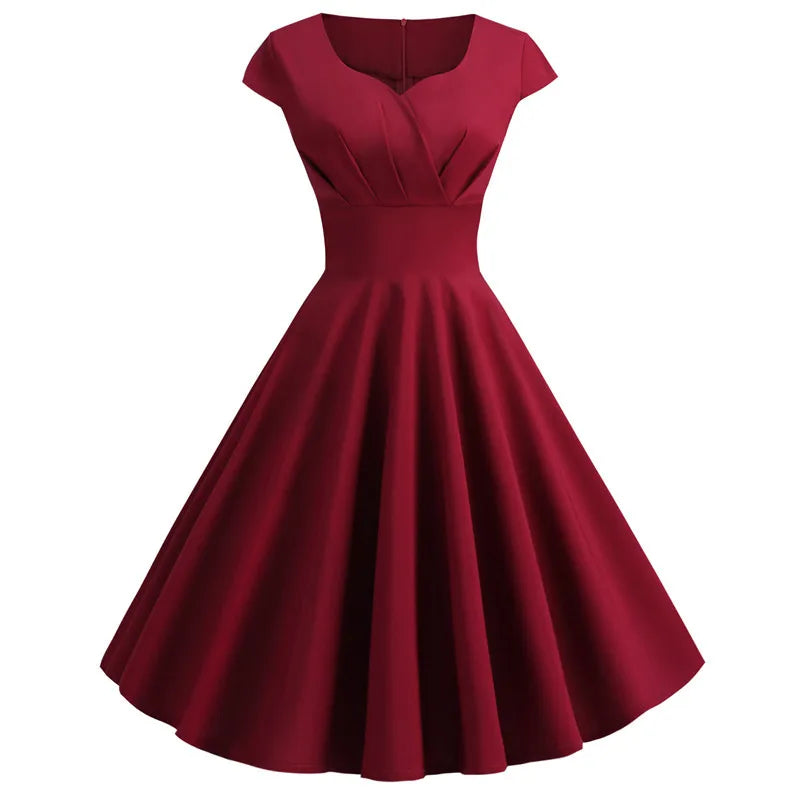 V Neck Vintage Elegant Retro Midi Dress