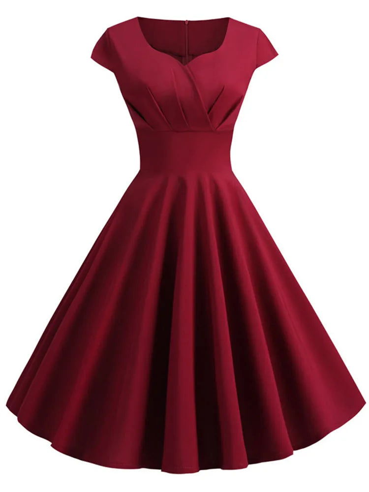 V Neck Vintage Elegant Retro Midi Dress