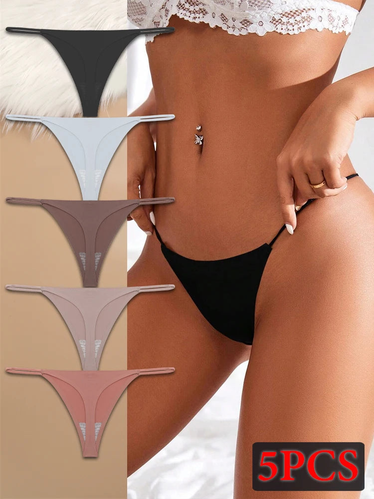 5PCS Seamless Silk Low Waist Sexy Thongs