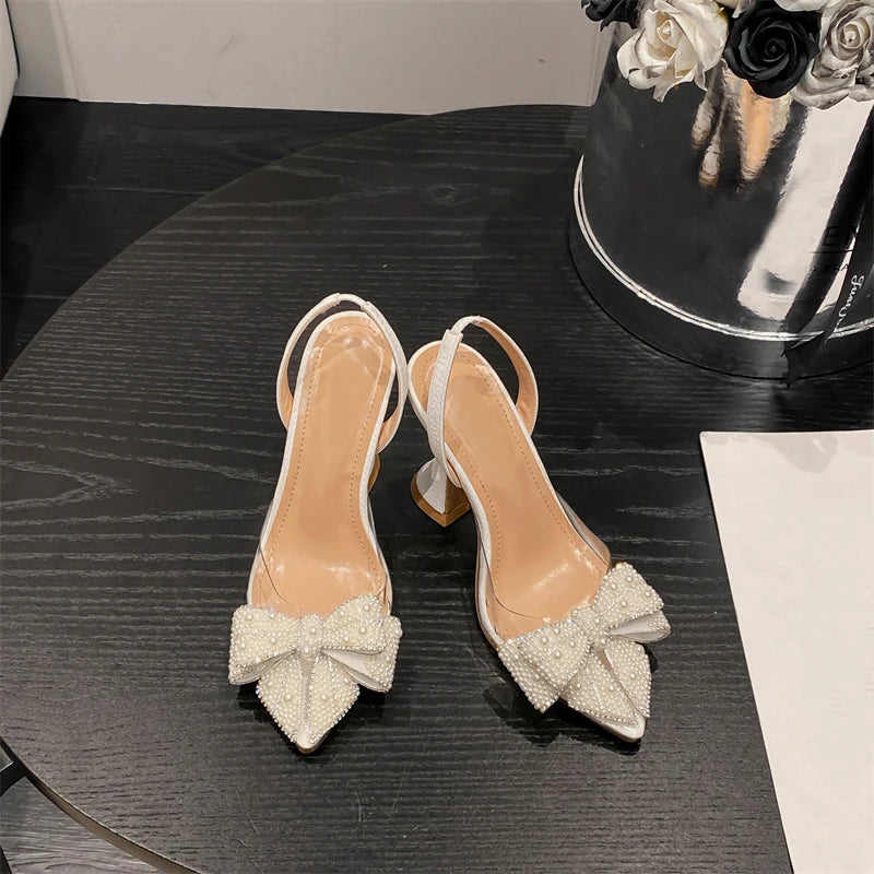 White Pearl Sexy Wedding Pointed Toe High Heels