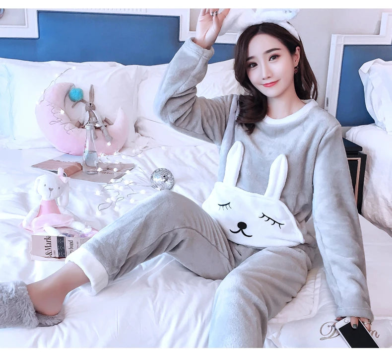 Fleece Thick Warm Women's Pajamas Set