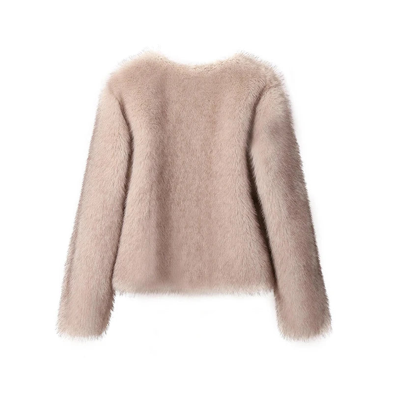 Iconic Street Fashion Week Luxury Brand Gardient Cropped Faux Fur Coat