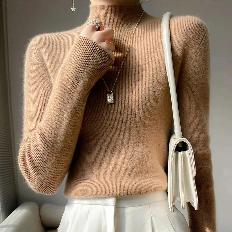 Solid Sweater Half Turtleneck Knitted Pullovers