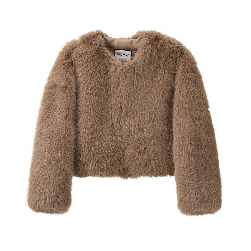 Iconic Street Fashion Week Luxury Brand Gardient Cropped Faux Fur Coat