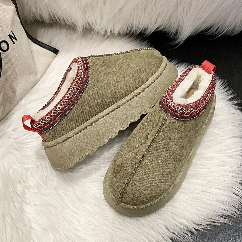 New Cashmere Warm Thick Soles Without Heel-covered Hair Half Slipper Cotton Shoes