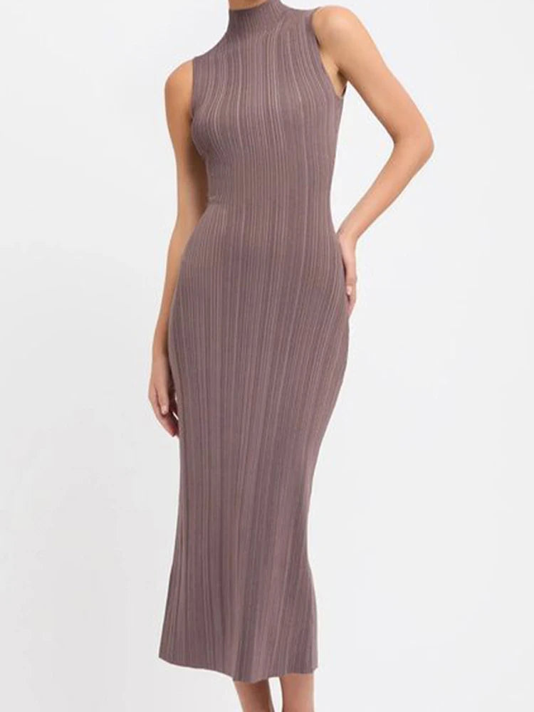 Sleeveless Knitwear Turtleneck Long Dress