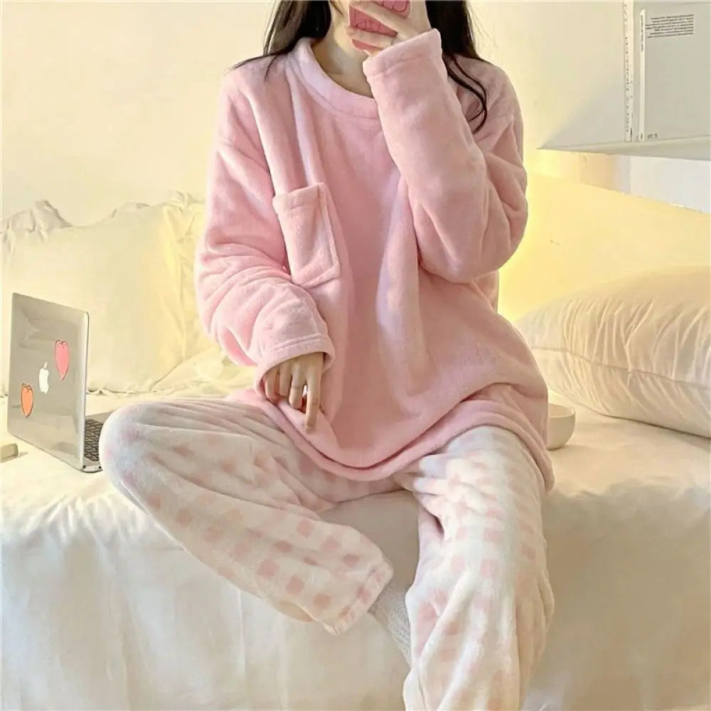 Fleece Thick Warm Women's Pajamas Set