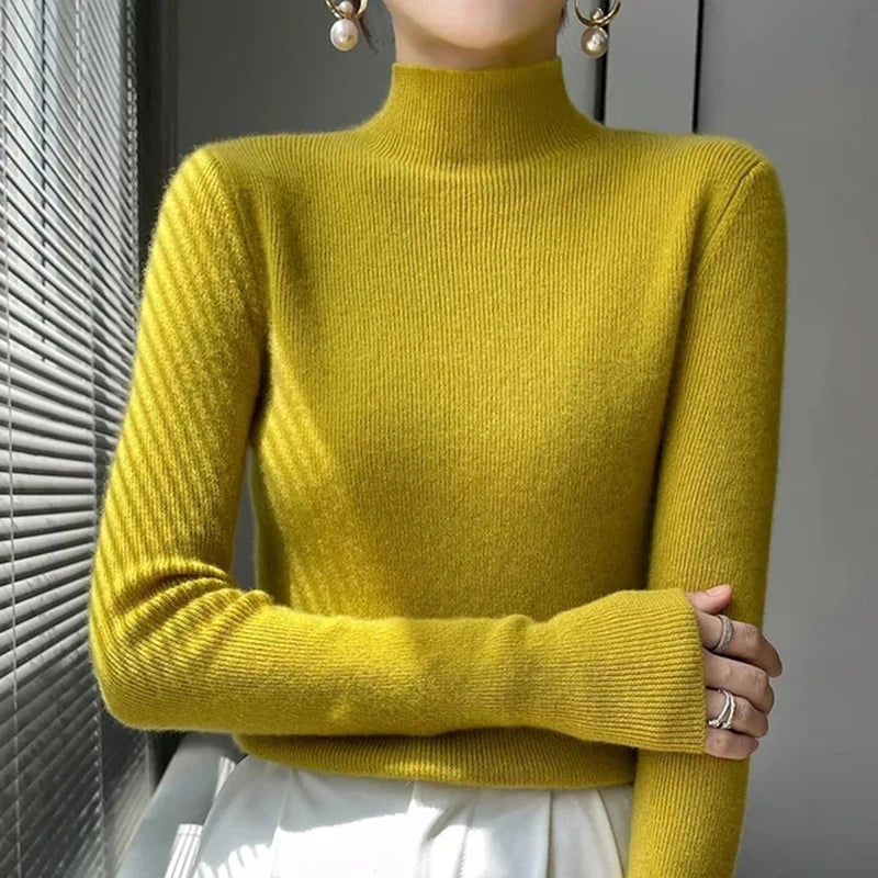 Solid Sweater Half Turtleneck Knitted Pullovers