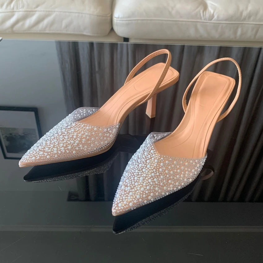 2024 Fashion Summer Women High Heels Pearl Decoration