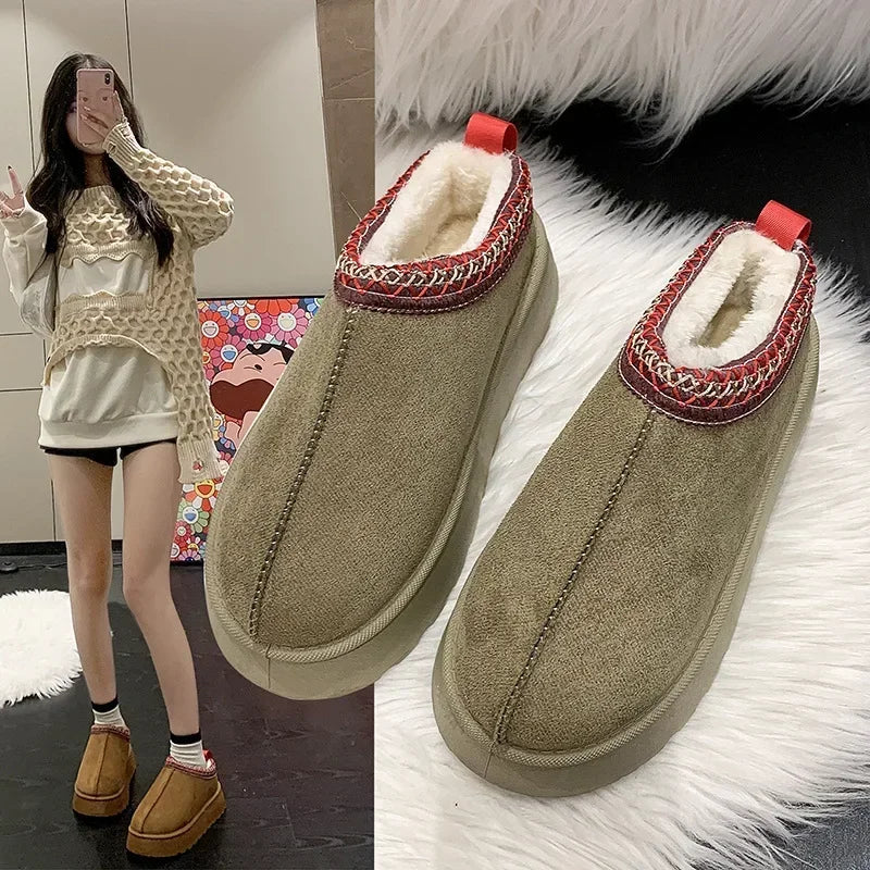 New Cashmere Warm Thick Soles Without Heel-covered Hair Half Slipper Cotton Shoes