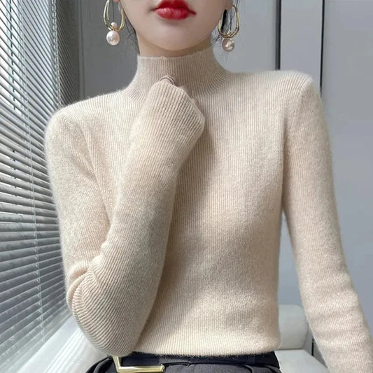 Solid Sweater Half Turtleneck Knitted Pullovers