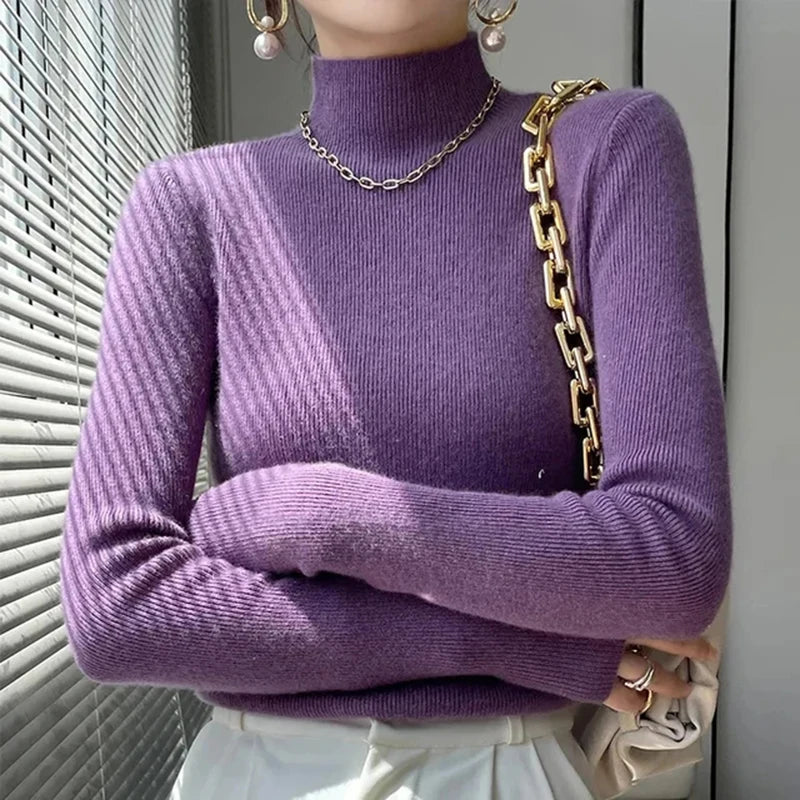 Solid Sweater Half Turtleneck Knitted Pullovers