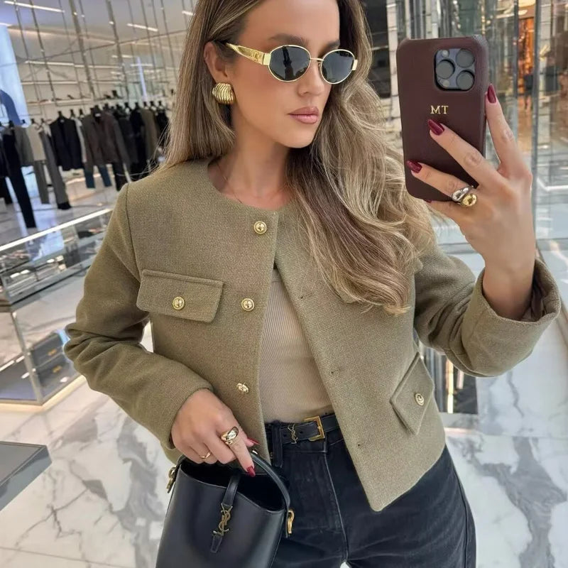 Woman Long Sleeve Cropped Elegant Jacket