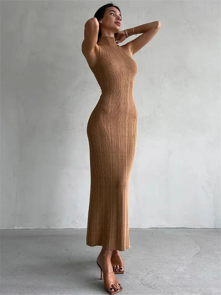 Sleeveless Knitwear Turtleneck Long Dress