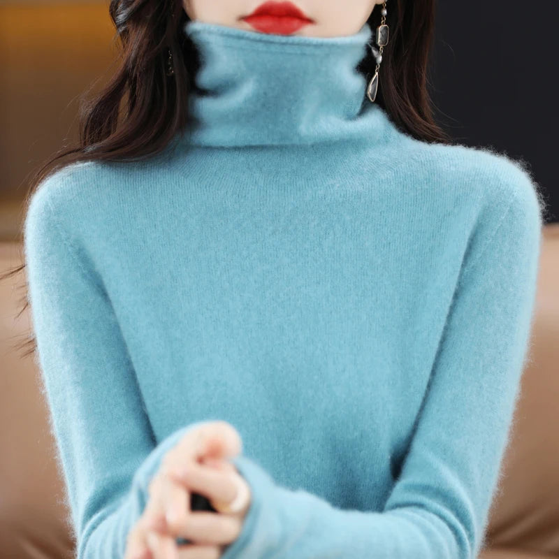 100% wool turtleneck Turtleneck Pullover Knitwear Solid Color Sweater