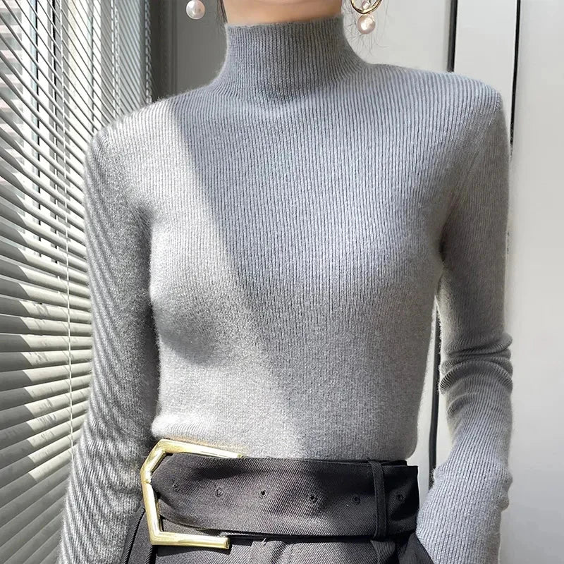 Solid Sweater Half Turtleneck Knitted Pullovers